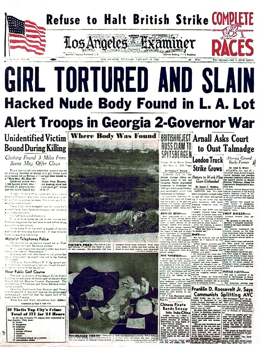 Los Angeles Examiner újság Black Dahlia gyilkosság 1947 január 15 címlap bűnügy média szenzáció megoldatlan rejtély