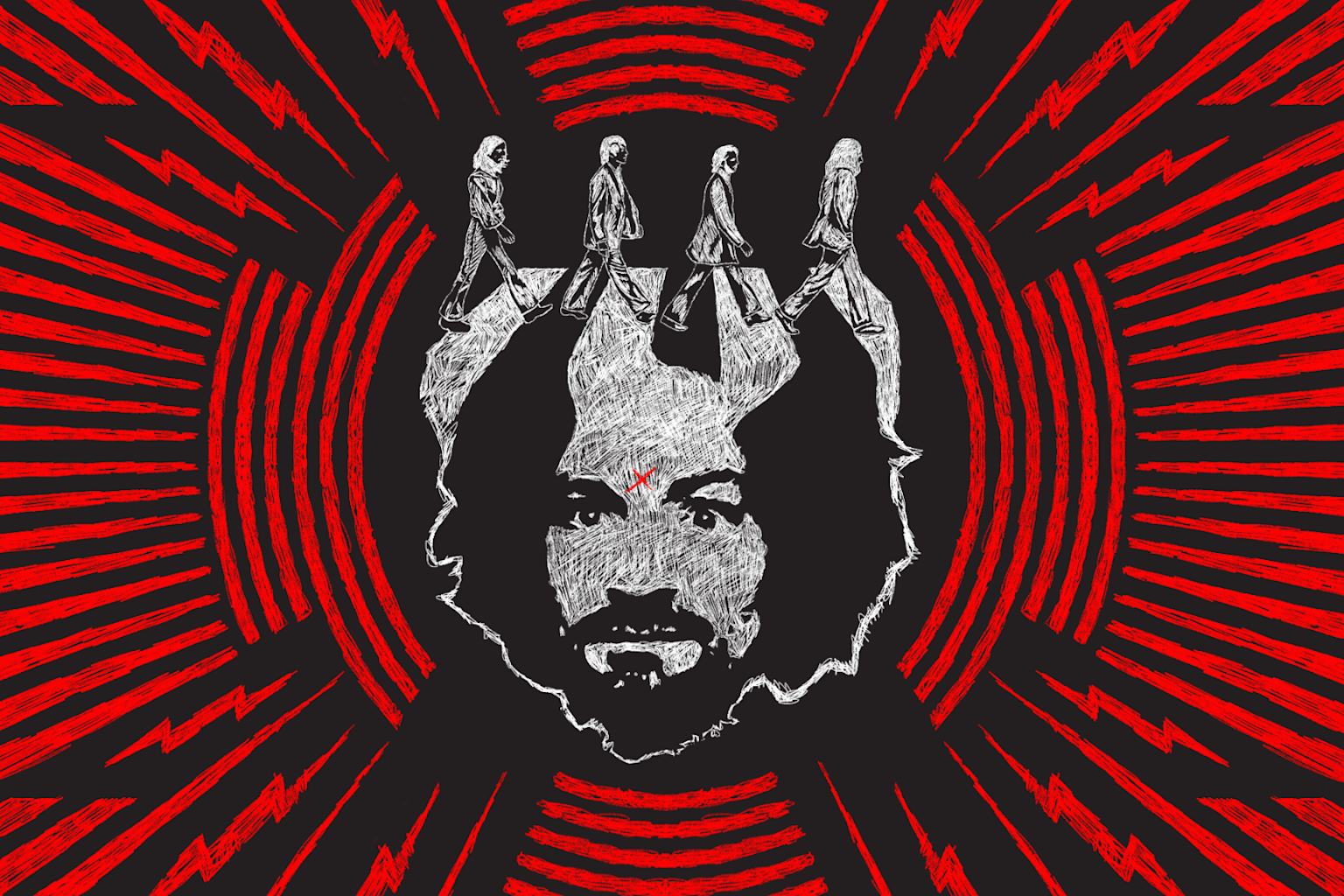 Charles Manson portré illusztráció - sorozatgyilkos kultuszvezető 1960-as évek szektavezető bűnöző ikon
