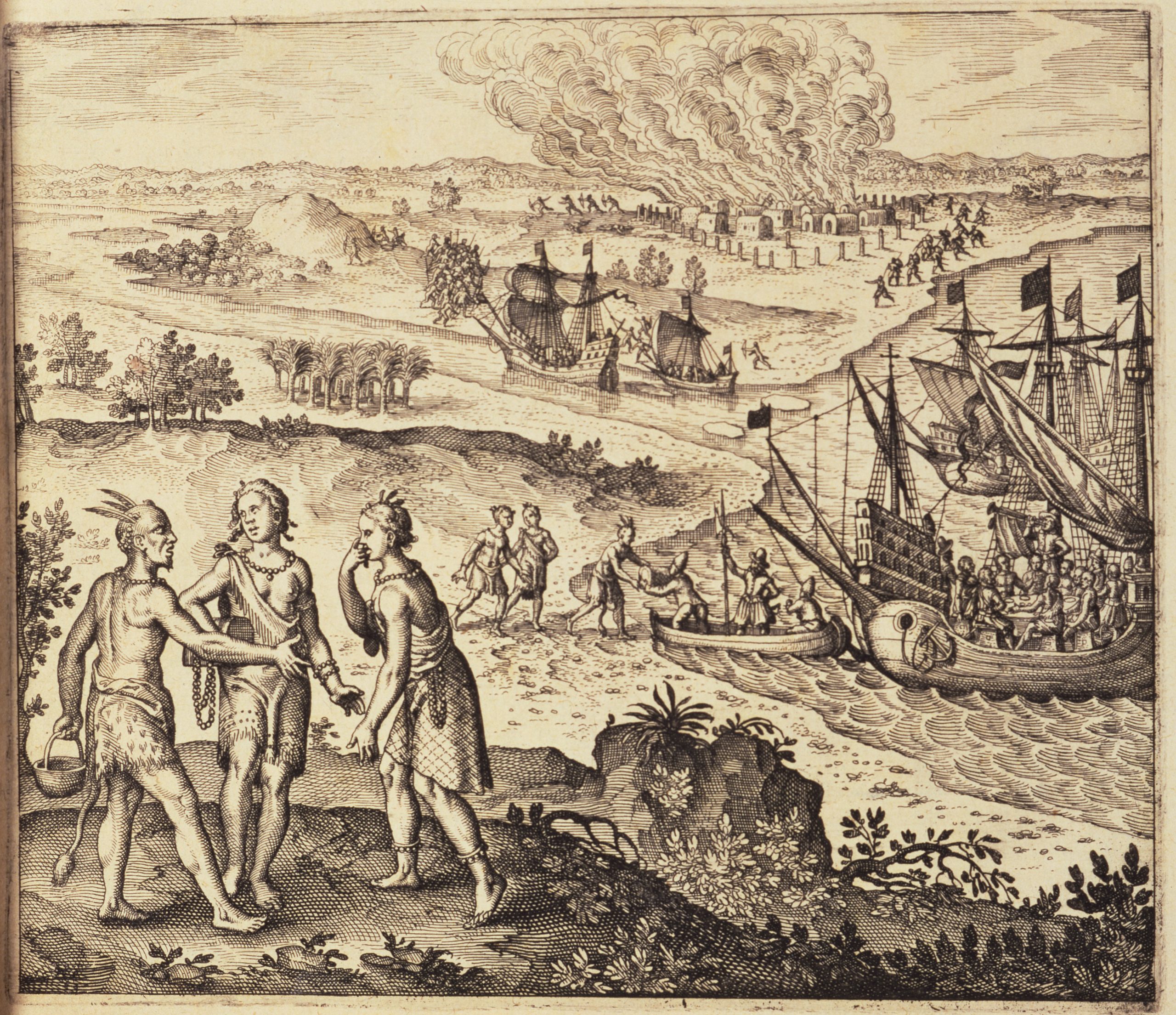 Pocahontas elfogása, de Bry metszete, 1618