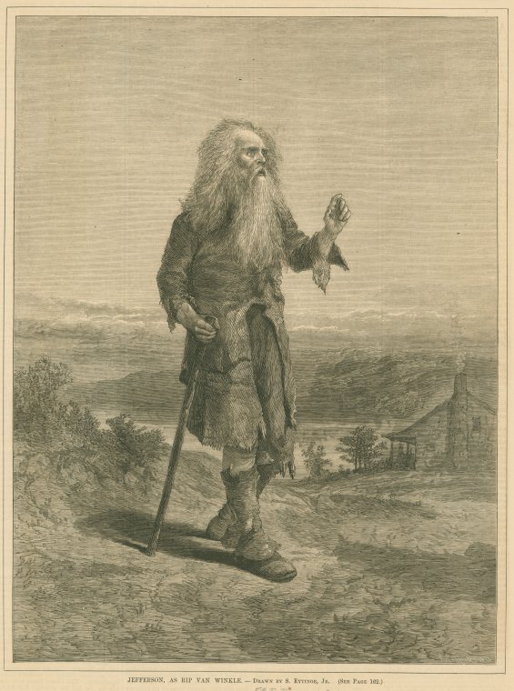 Joseph Jefferson színész Rip Van Winkle szerepében, 1871-es metszeten